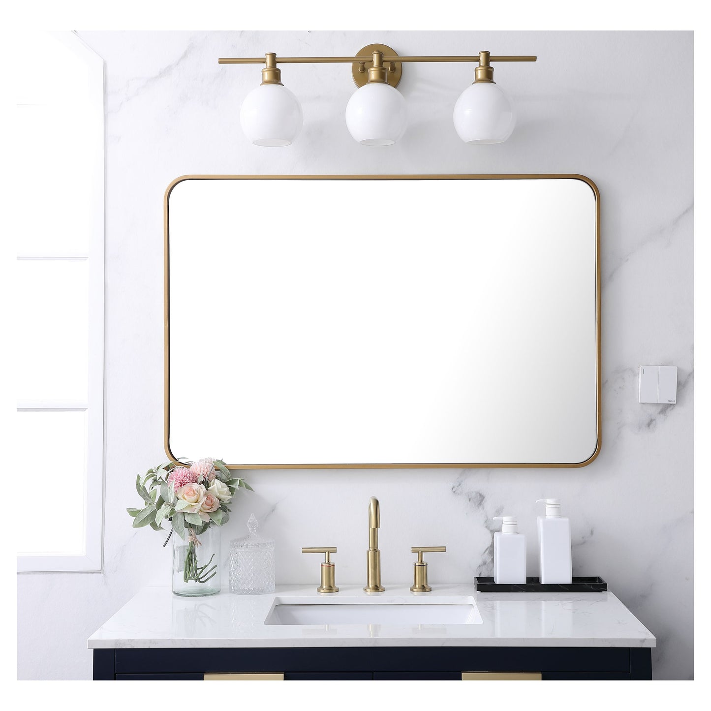 MR802740BR Evermore 27" x 40" Metal Framed Rectangular Mirror in Brass