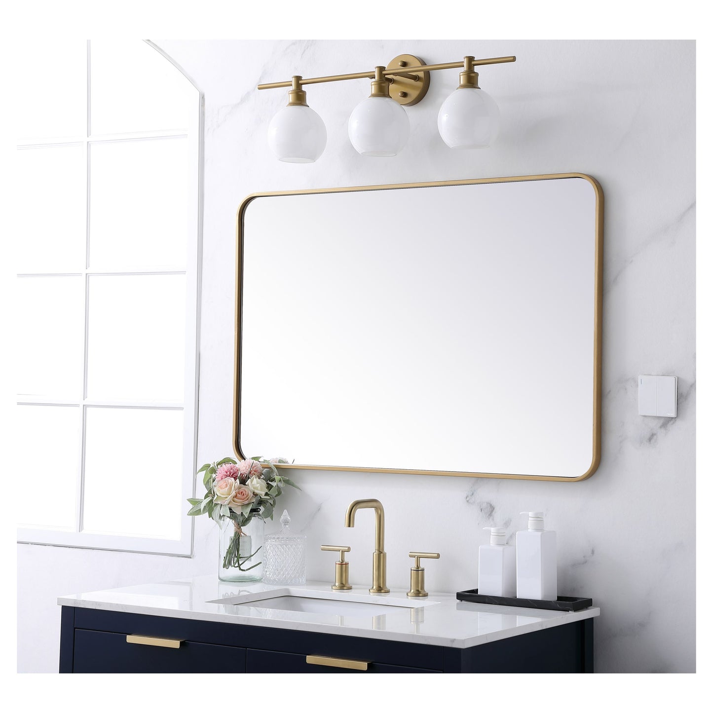 MR802740BR Evermore 27" x 40" Metal Framed Rectangular Mirror in Brass