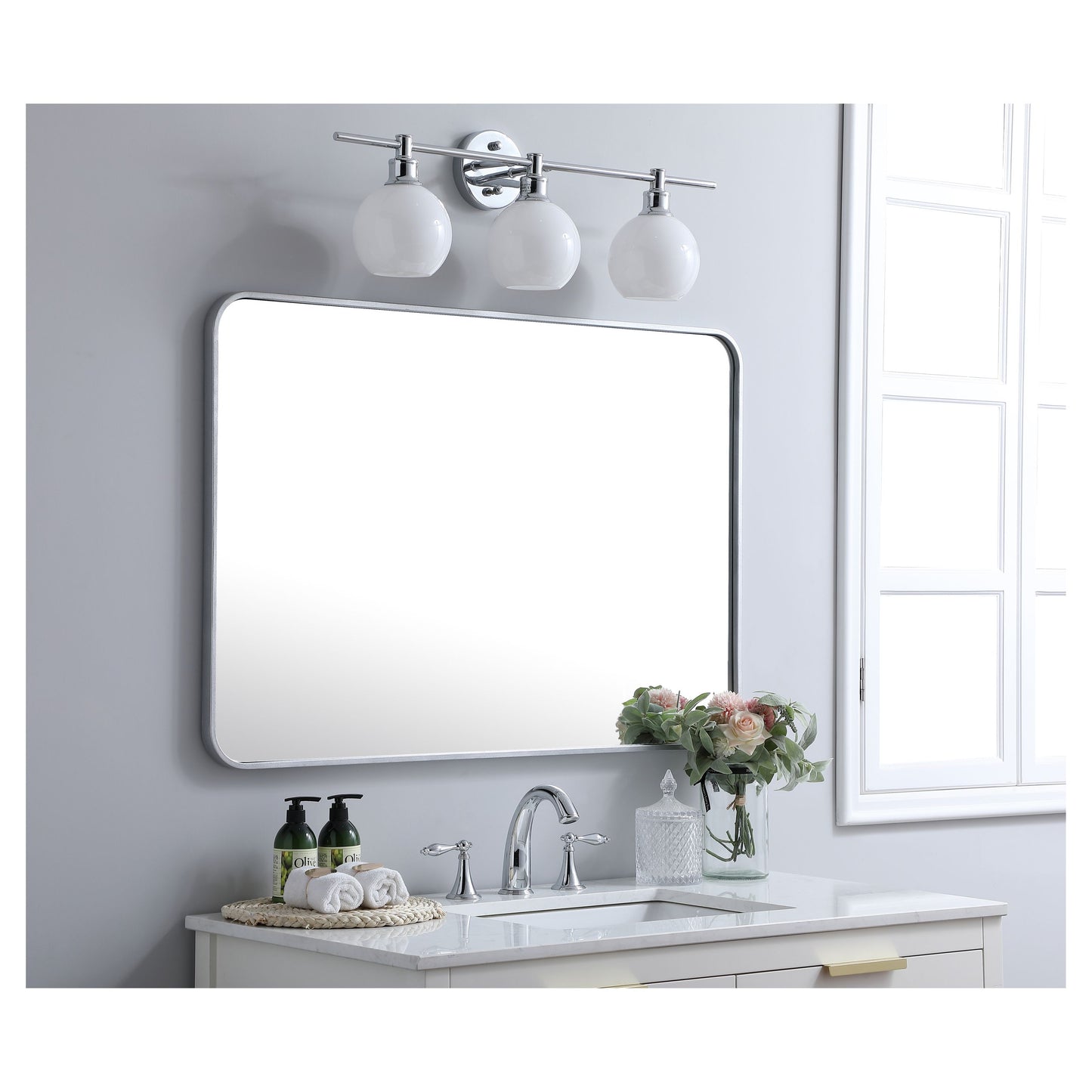 MR802740S Evermore 27" x 40" Metal Framed Rectangular Mirror in Silver