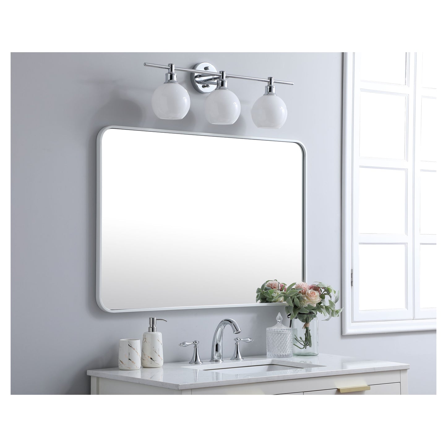 MR802740WH Evermore 27" x 40" Metal Framed Rectangular Mirror in White