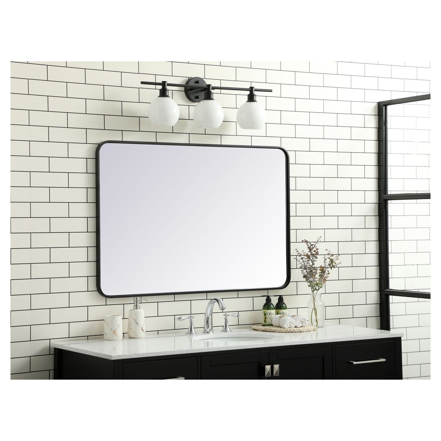 MR802842BK Evermore 28" x 42" Metal Framed Rectangular Mirror in Black