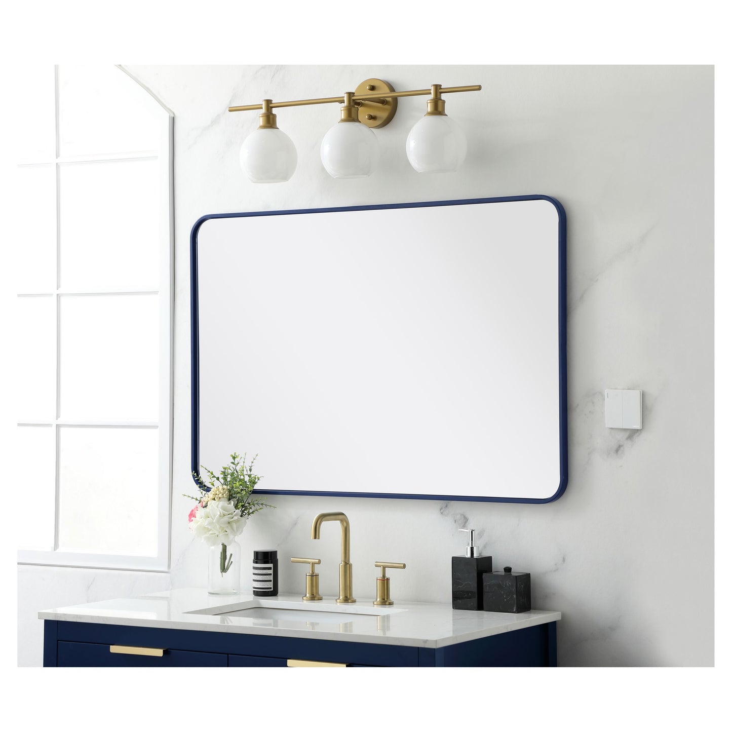 MR802842BL Evermore 28" x 42" Metal Framed Rectangular Mirror in Blue