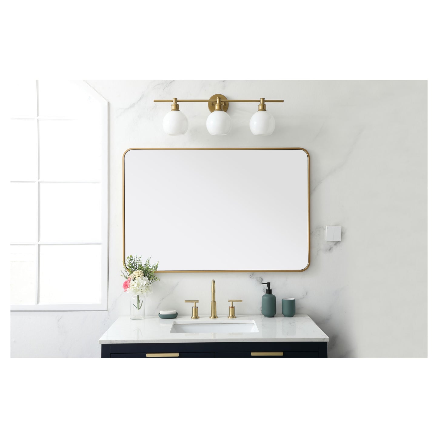 MR802842BR Evermore 28" x 42" Metal Framed Rectangular Mirror in Brass