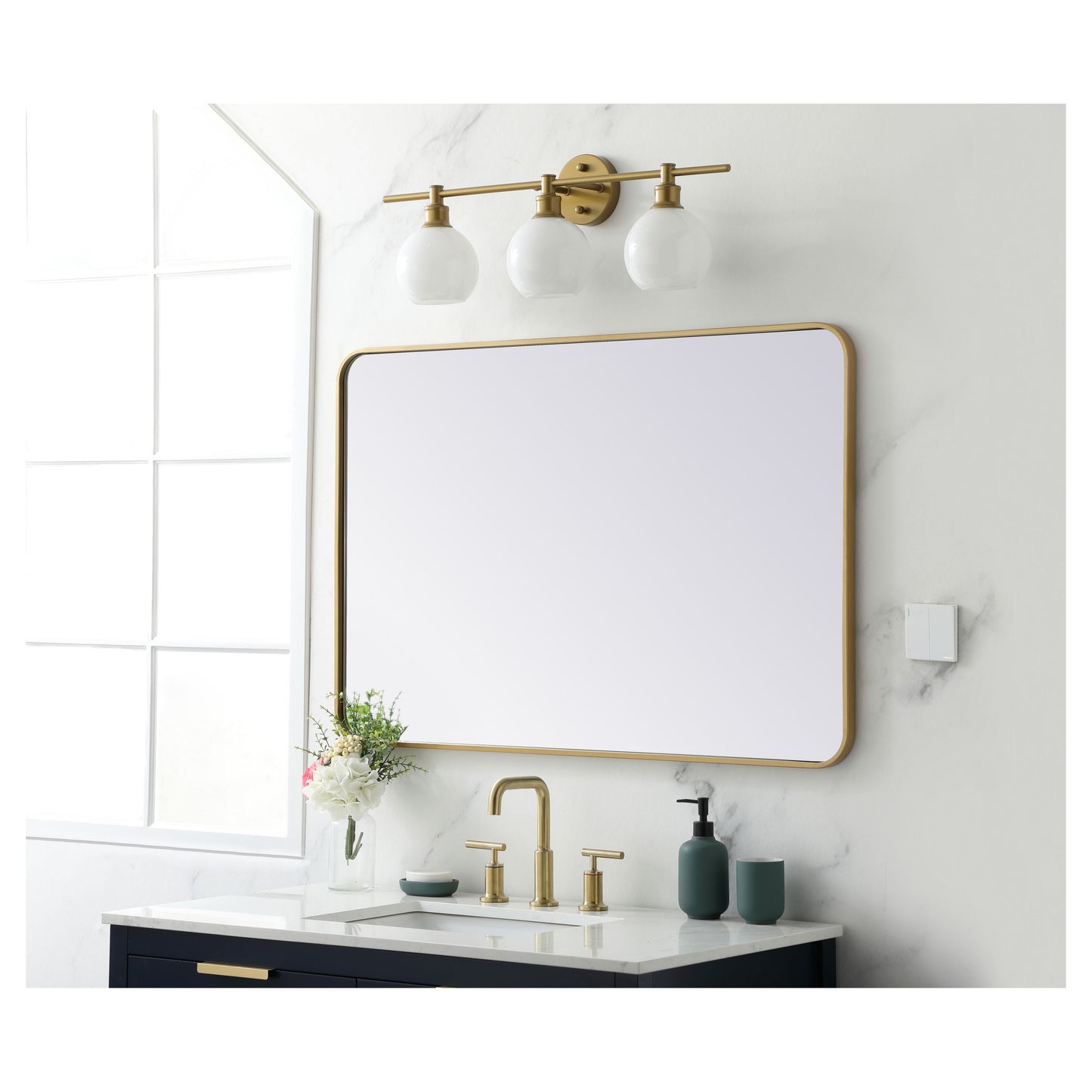 MR802842BR Evermore 28" x 42" Metal Framed Rectangular Mirror in Brass
