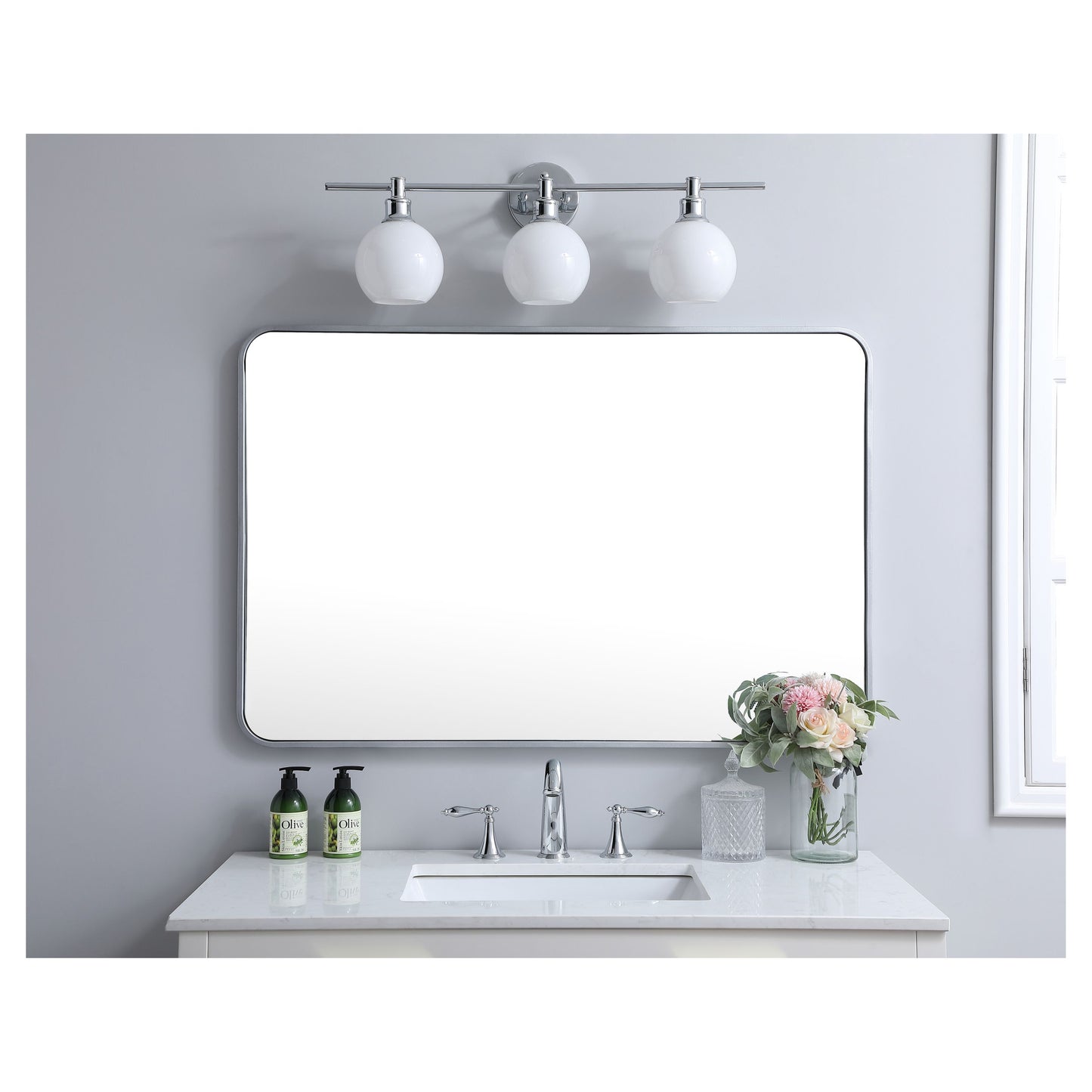 MR802842S Evermore 28" x 42" Metal Framed Rectangular Mirror in Silver