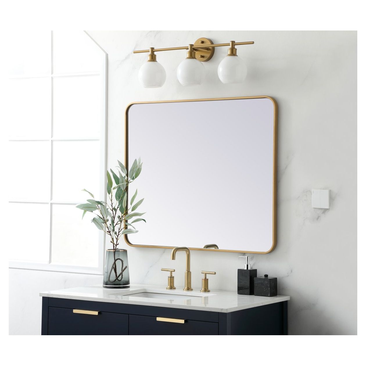 MR803036BR Evermore 30" x 36" Metal Framed Rectangular Mirror in Brass