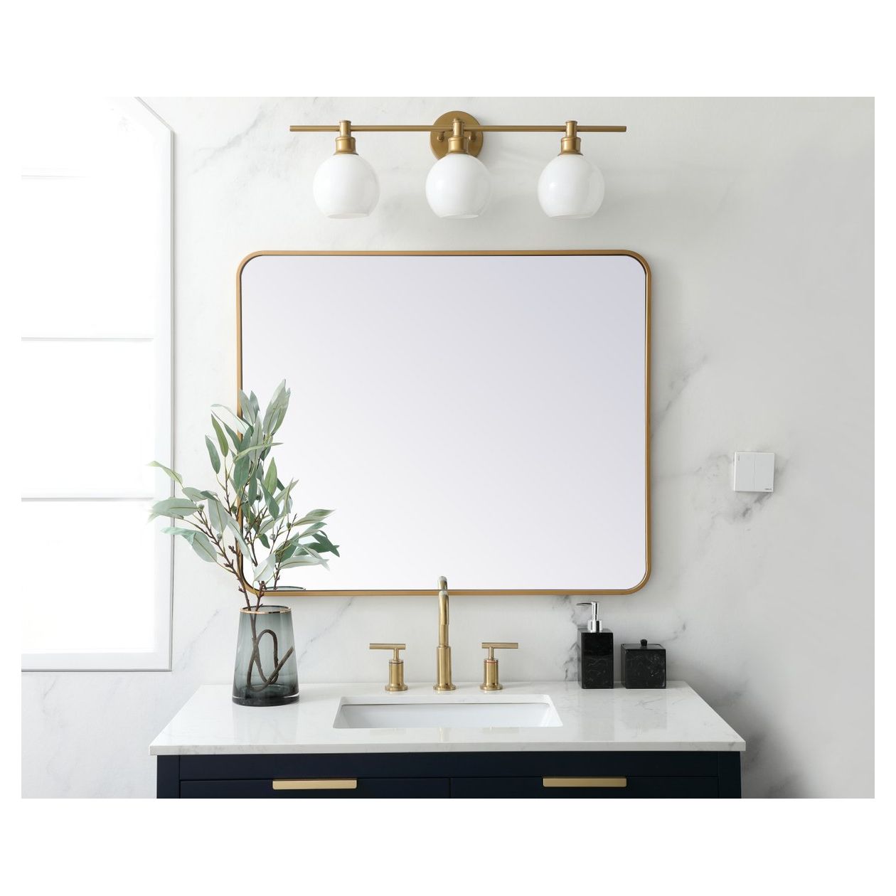 MR803036BR Evermore 30" x 36" Metal Framed Rectangular Mirror in Brass