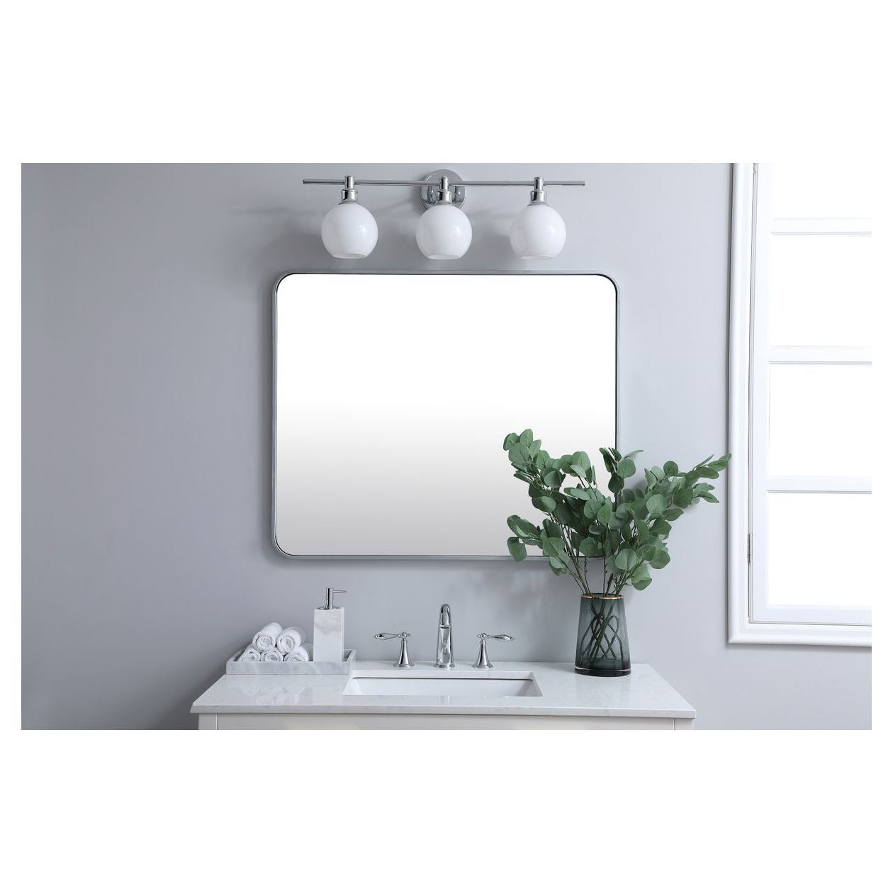 MR803036S Evermore 30" x 36" Metal Framed Rectangular Mirror in Silver