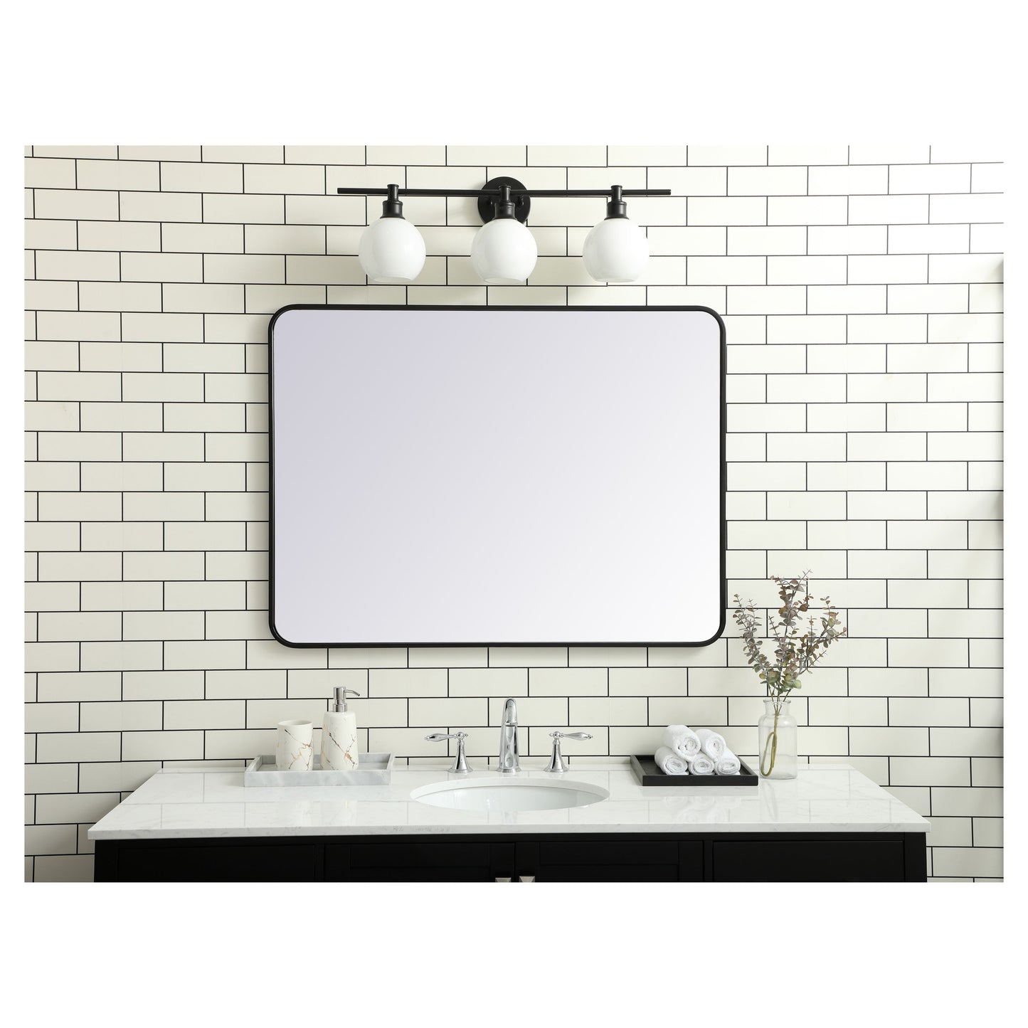 MR803040BK Evermore 30" x 40" Metal Framed Rectangular Mirror in Black