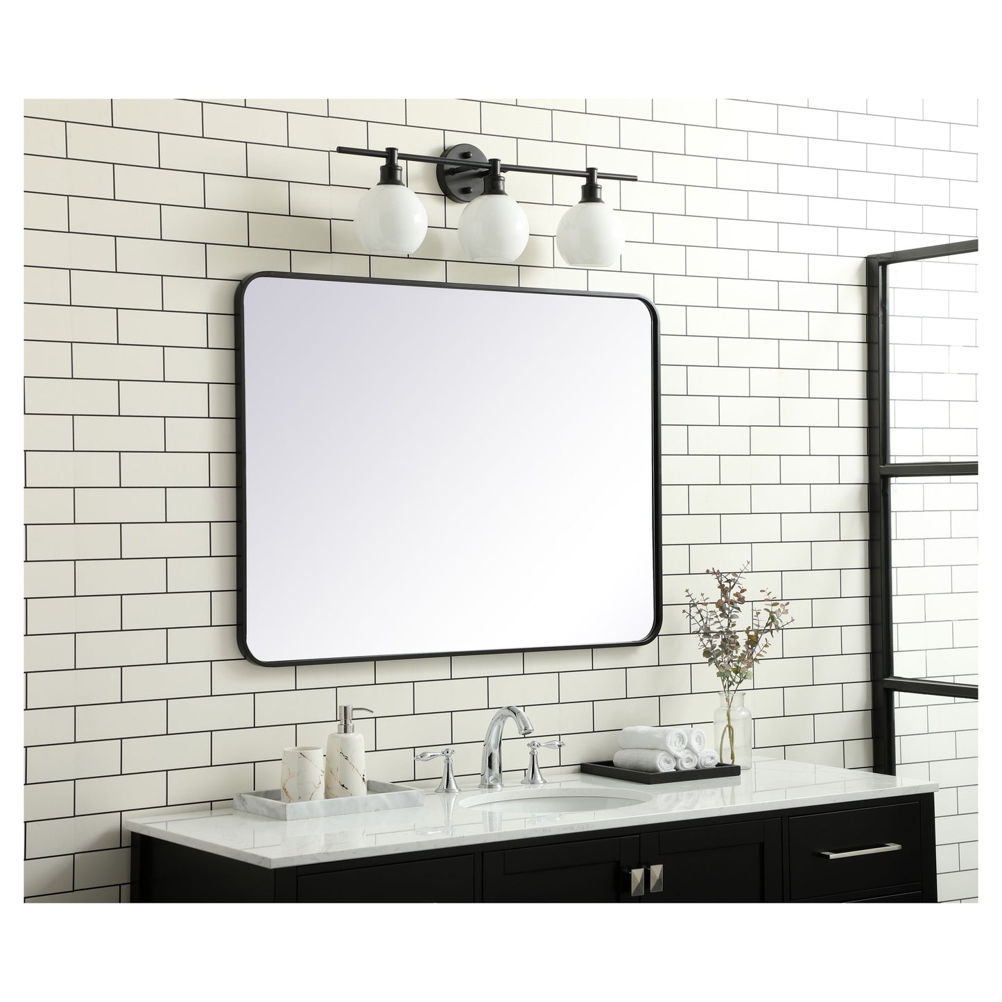 MR803040BK Evermore 30" x 40" Metal Framed Rectangular Mirror in Black
