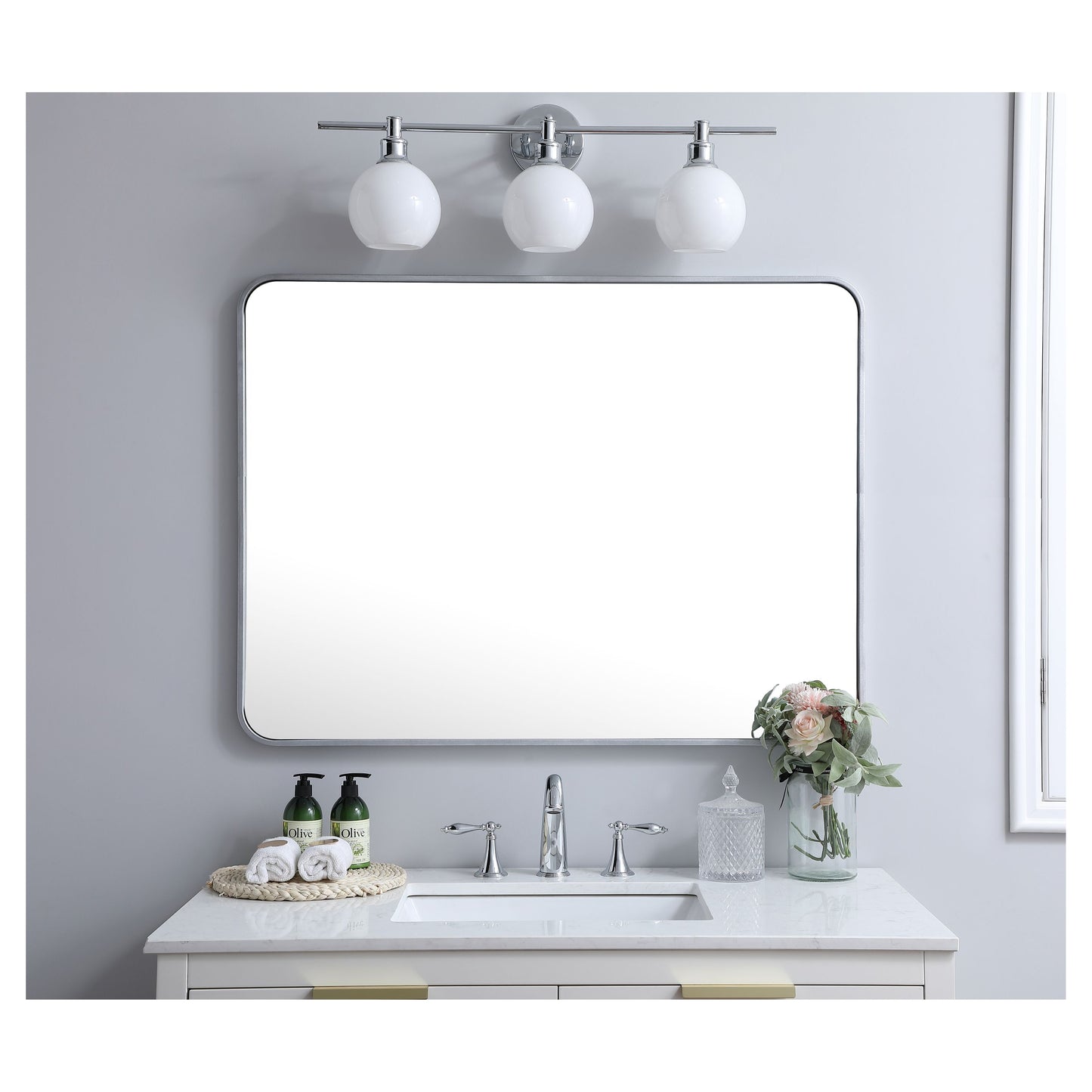 MR803040S Evermore 30" x 40" Metal Framed Rectangular Mirror in Silver
