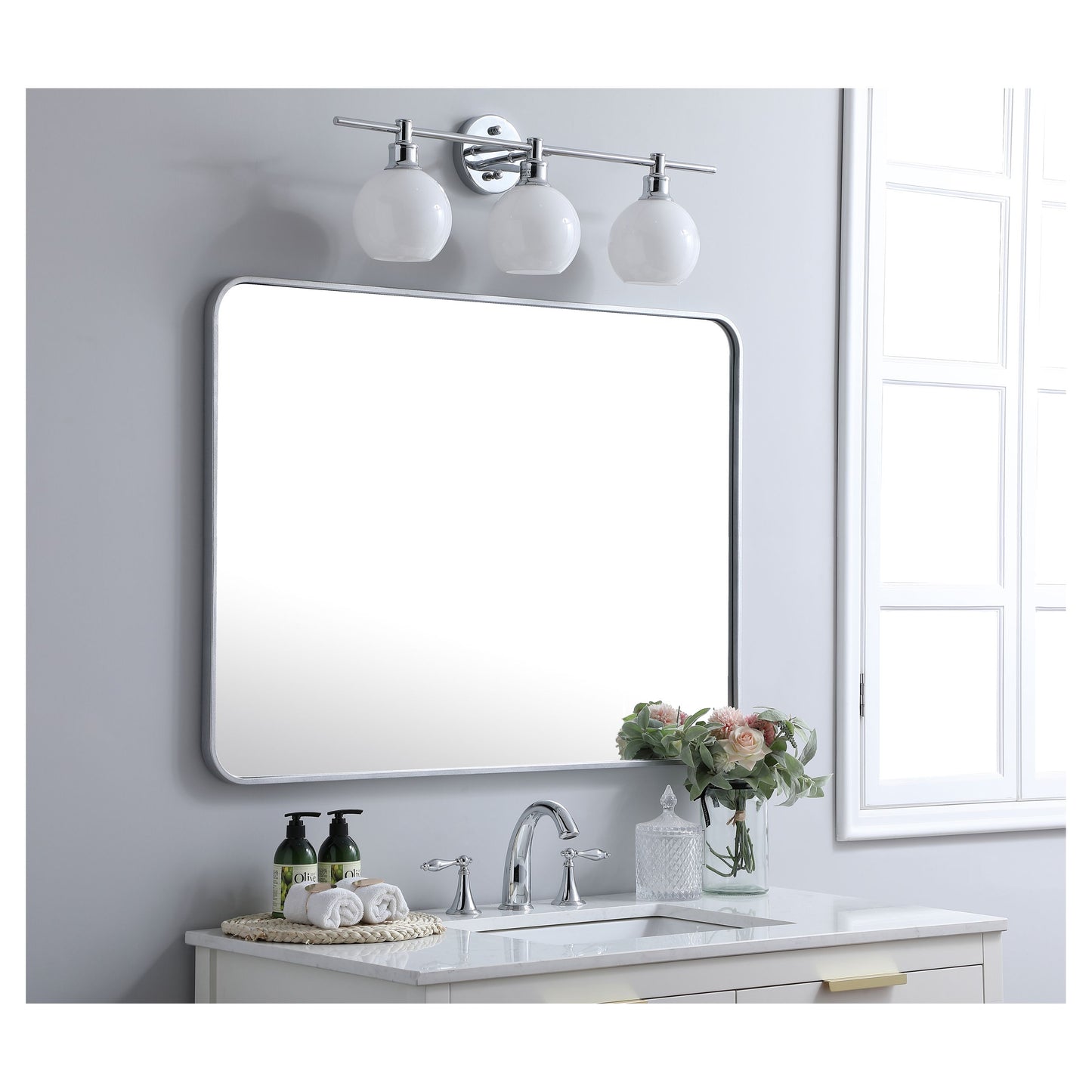 MR803040S Evermore 30" x 40" Metal Framed Rectangular Mirror in Silver
