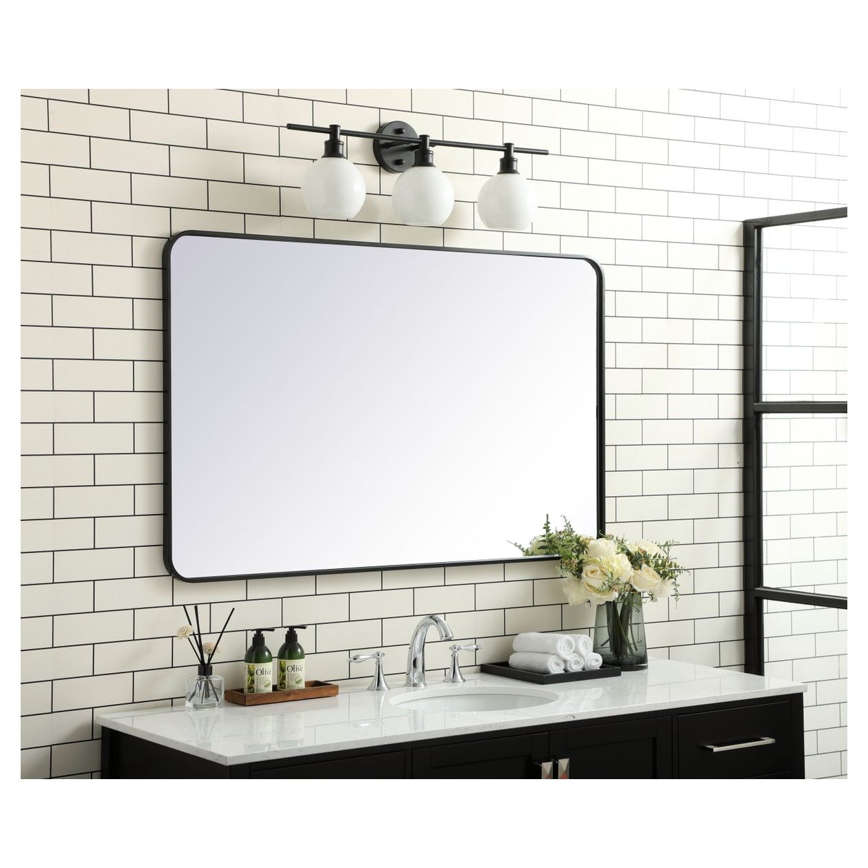 MR803048BK Evermore 30" x 48" Metal Framed Rectangular Mirror in Black