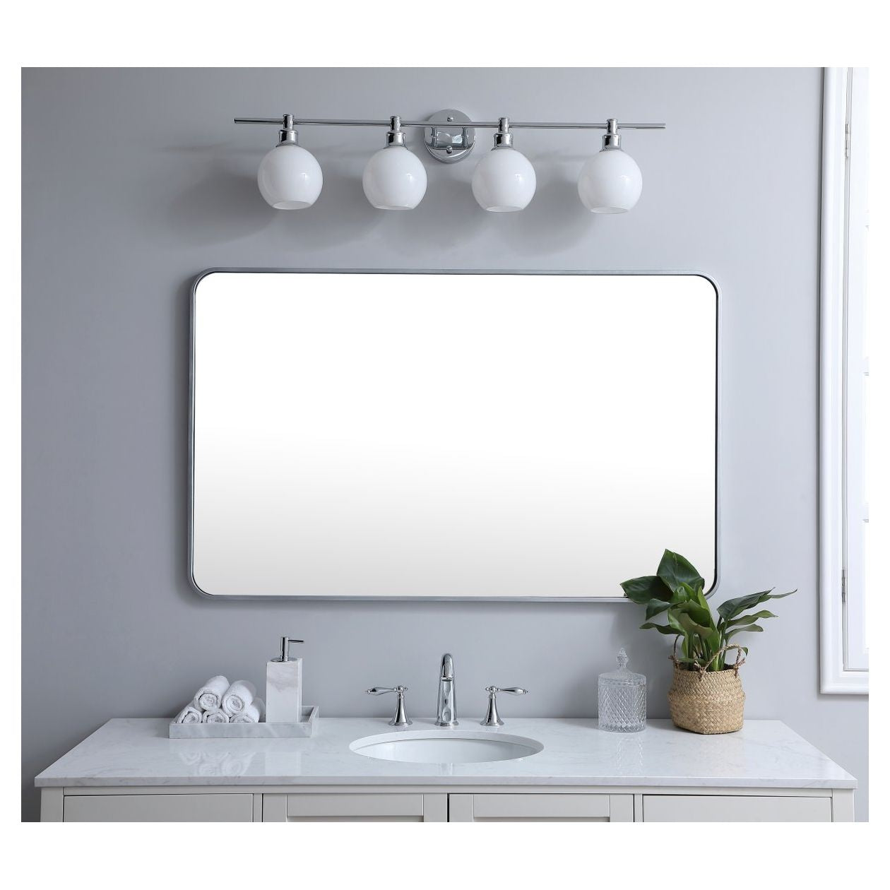 MR803048S Evermore 30" x 48" Metal Framed Rectangular Mirror in Silver