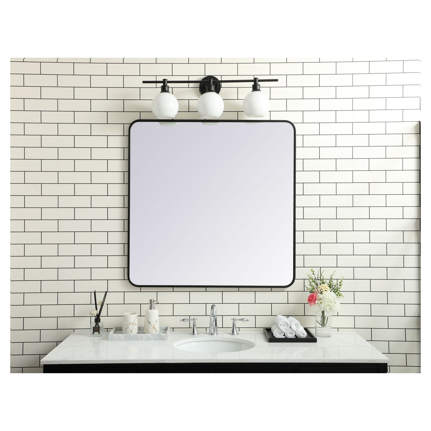MR803636BK Evermore 36" x 36" Metal Framed Rectangular Mirror in Black