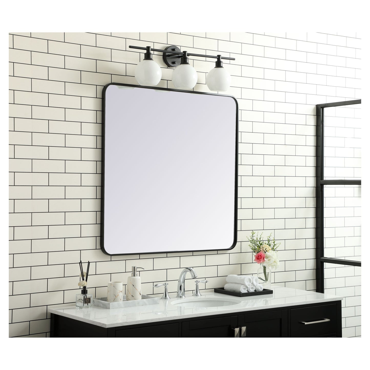 MR803636BK Evermore 36" x 36" Metal Framed Rectangular Mirror in Black