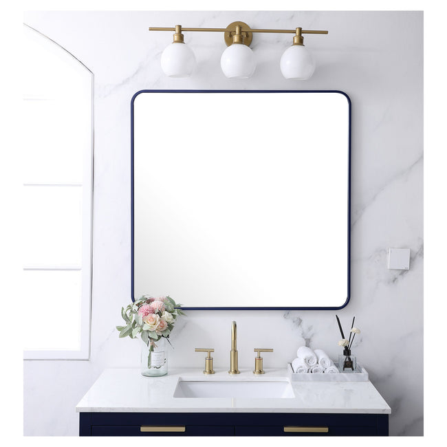 MR803636BL Evermore 36" x 36" Metal Framed Rectangular Mirror in Blue