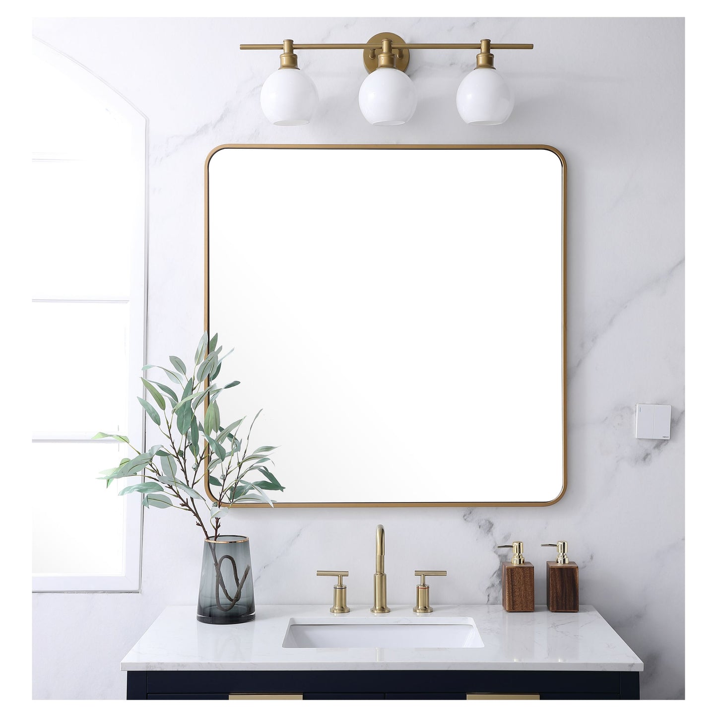 MR803636BR Evermore 36" x 36" Metal Framed Rectangular Mirror in Brass
