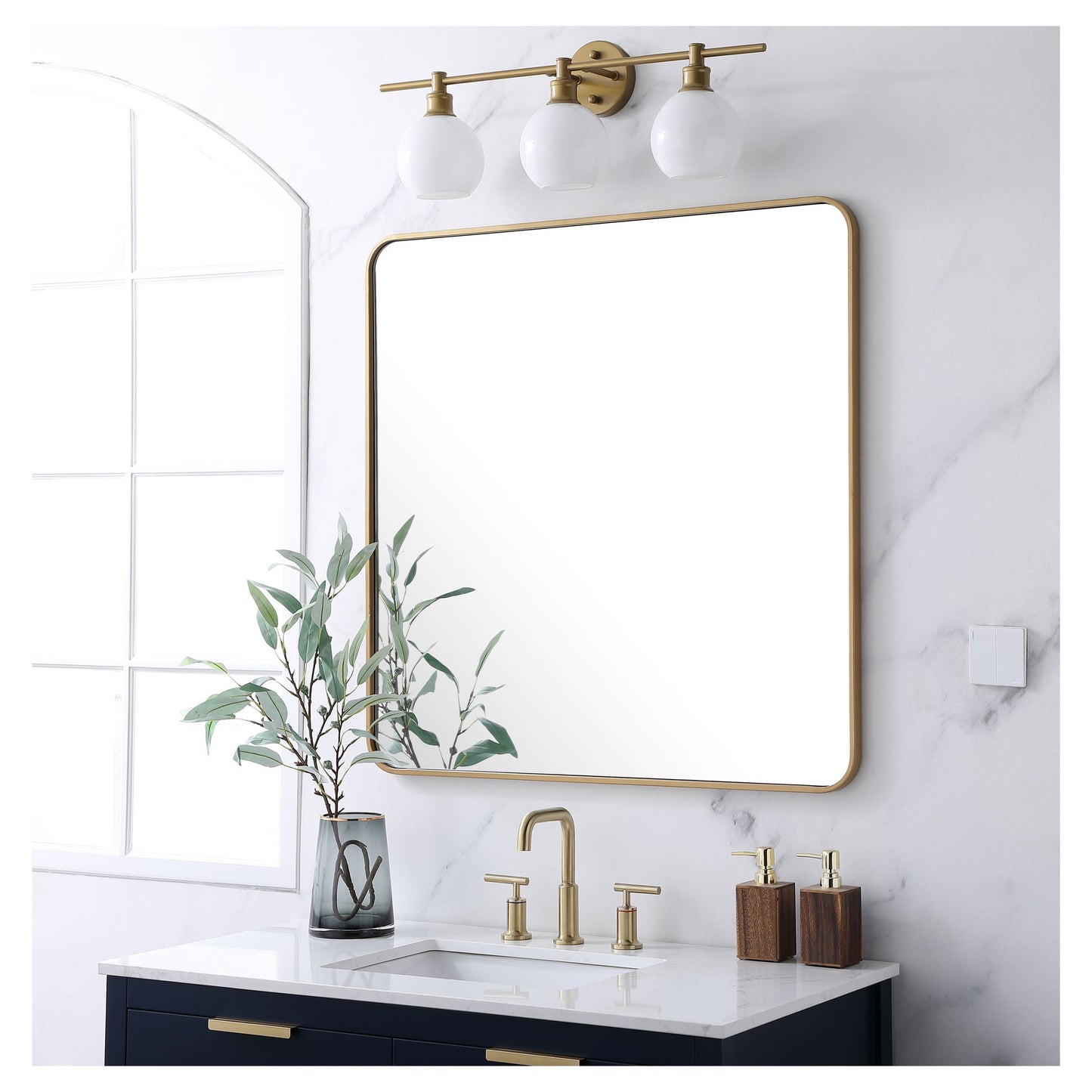 MR803636BR Evermore 36" x 36" Metal Framed Rectangular Mirror in Brass