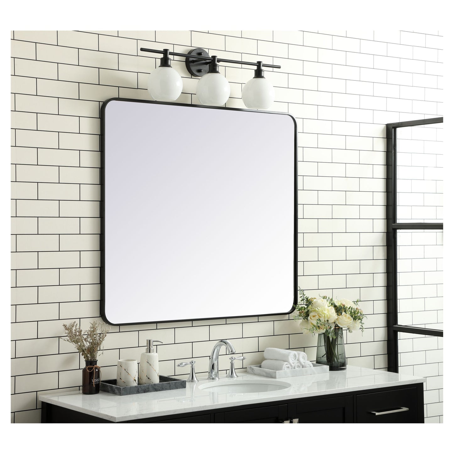 MR803640BK Evermore 36" x 40" Metal Framed Rectangular Mirror in Black