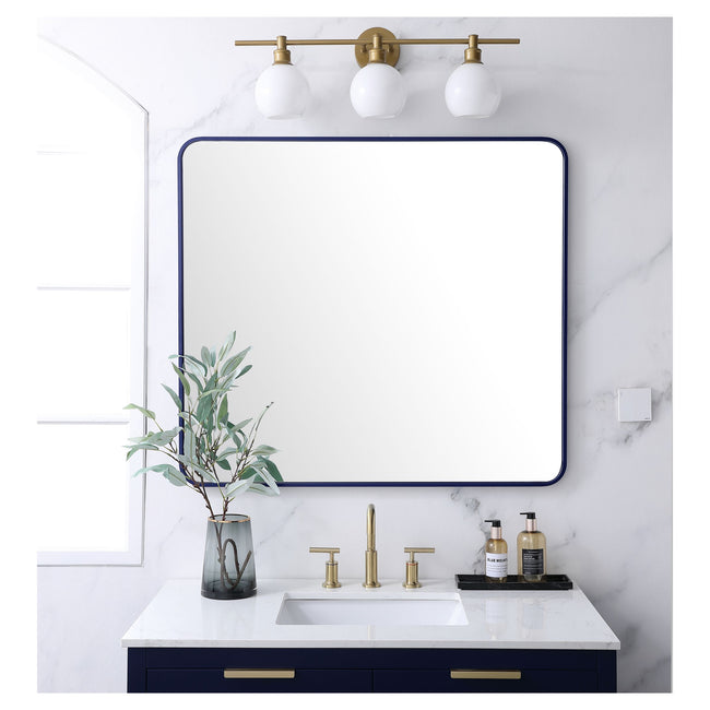 MR803640BL Evermore 36" x 40" Metal Framed Rectangular Mirror in Blue