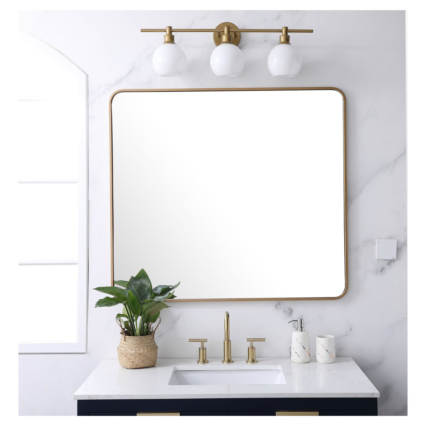 MR803640BR Evermore 36" x 40" Metal Framed Rectangular Mirror in Brass