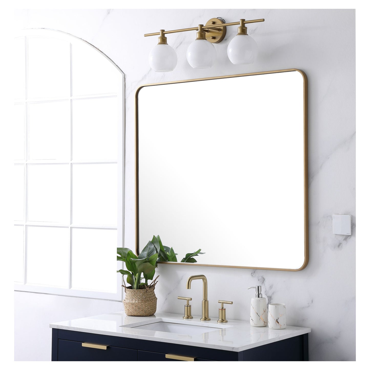 MR803640BR Evermore 36" x 40" Metal Framed Rectangular Mirror in Brass