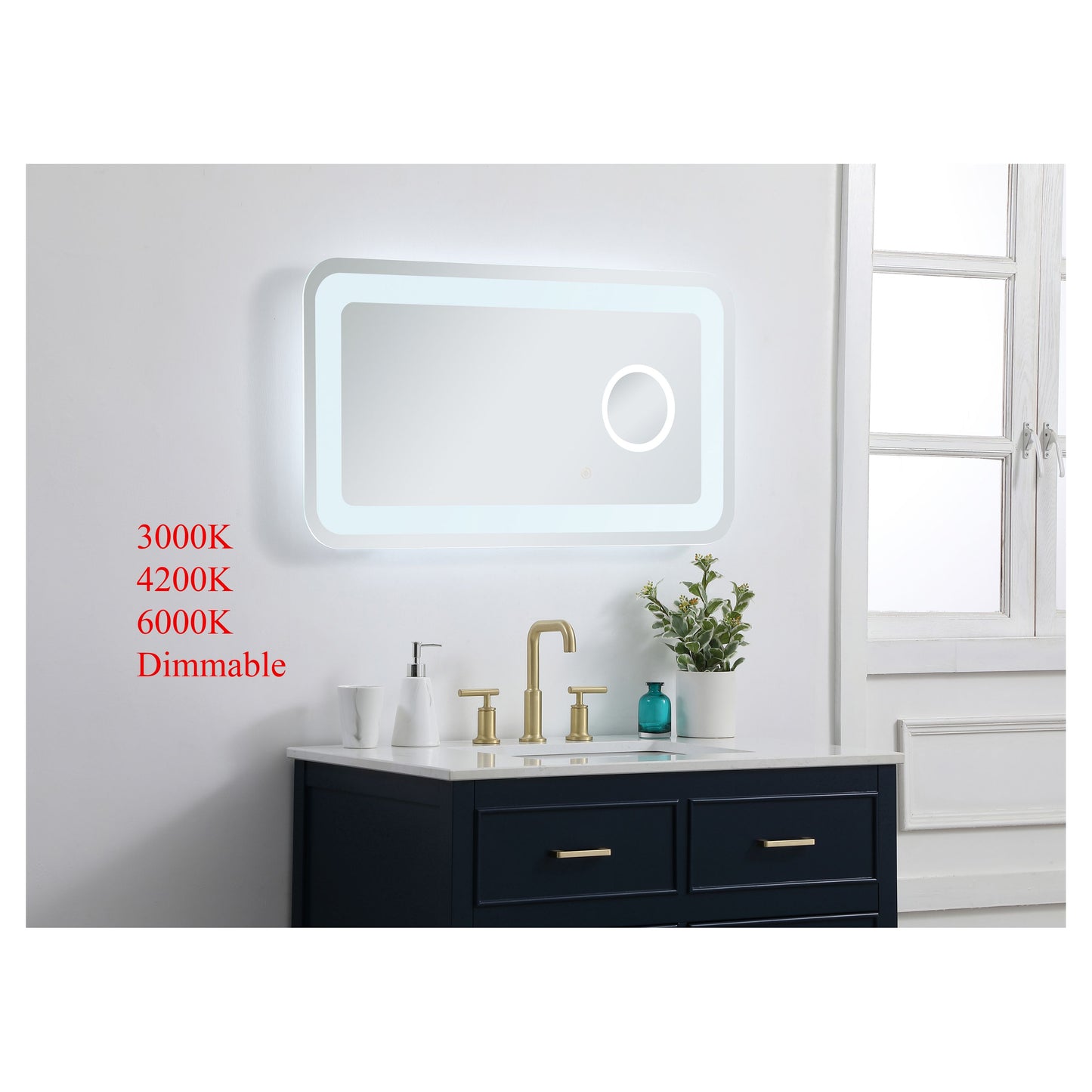 MRE52036 Lux 36" x 20" LED Mirror in Glossy White - Adjustable Color Temp