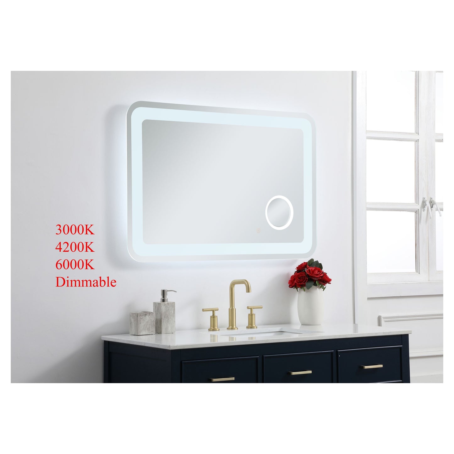 MRE52740 Lux 40" x 27" LED Mirror in Glossy White - Adjustable Color Temp