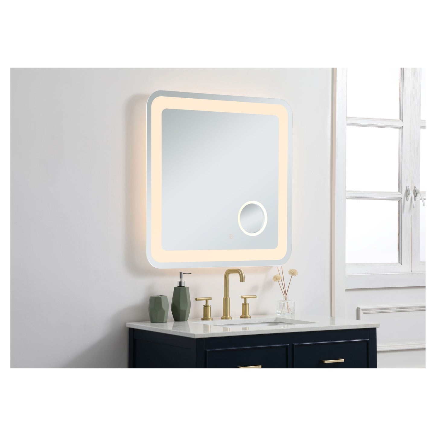 MRE53030 Lux 30" x 30" LED Mirror in Glossy White - Adjustable Color Temp