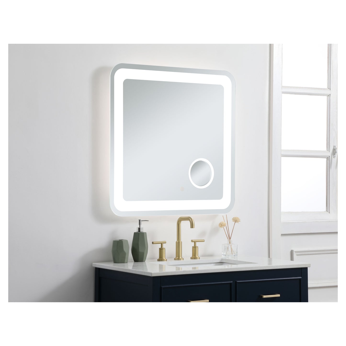 MRE53030 Lux 30" x 30" LED Mirror in Glossy White - Adjustable Color Temp