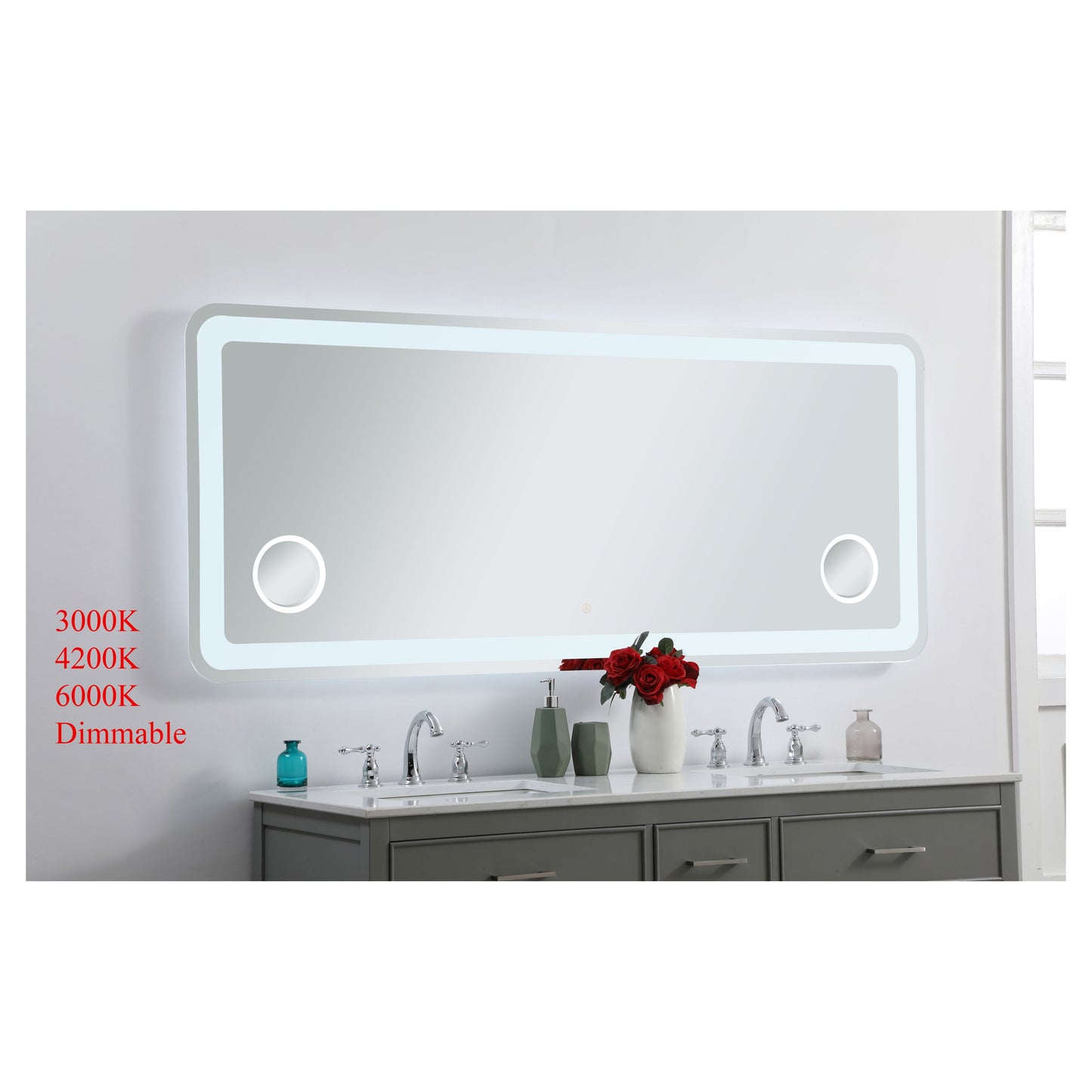 MRE53072 Lux 72" x 30" LED Mirror in Glossy White - Adjustable Color Temp