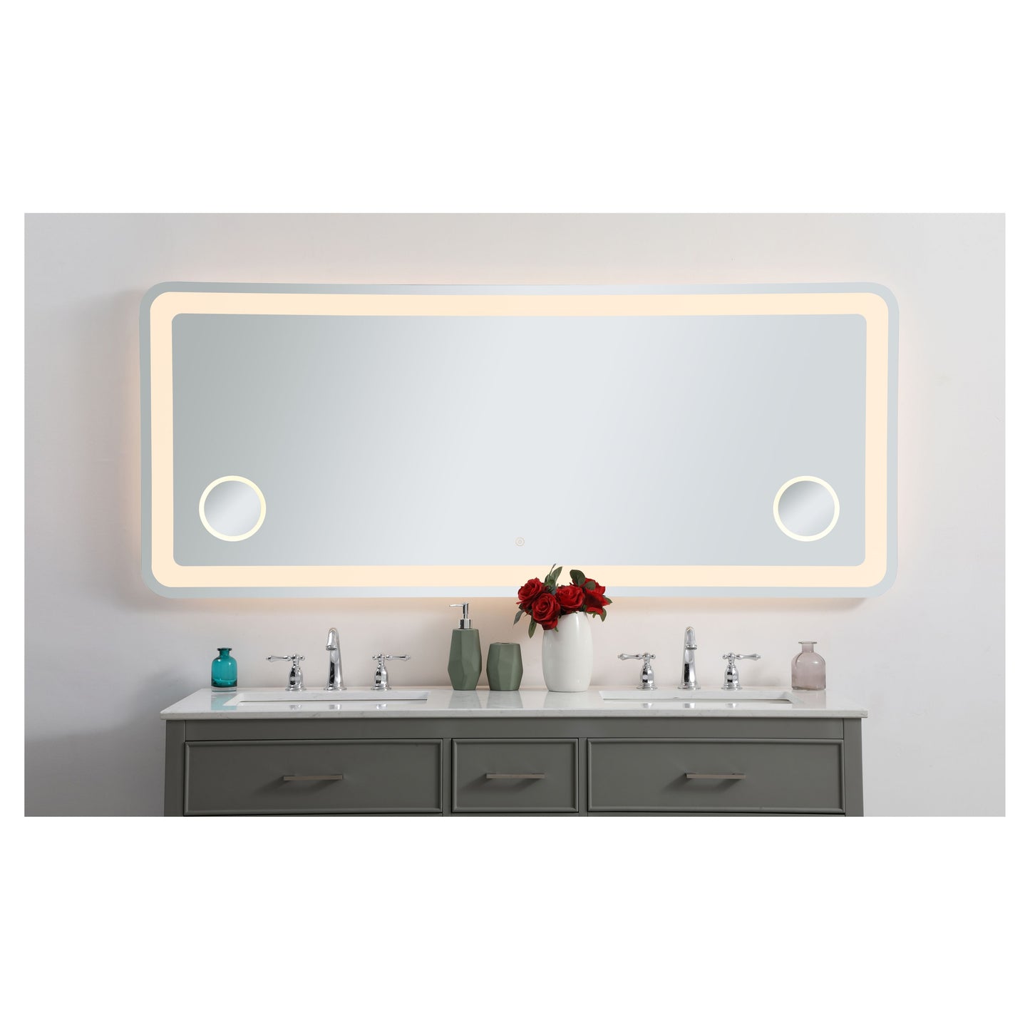 MRE53072 Lux 72" x 30" LED Mirror in Glossy White - Adjustable Color Temp
