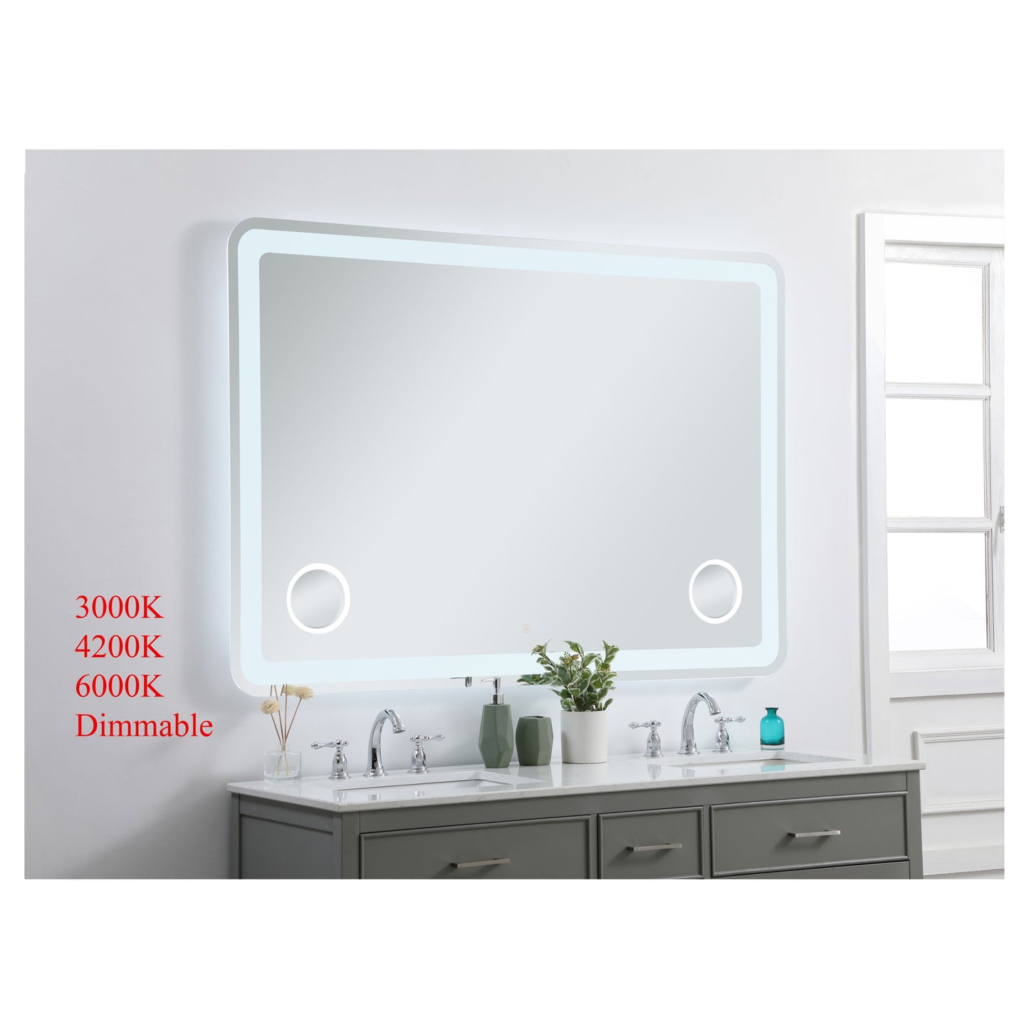 MRE54260 Lux 60" x 42" LED Mirror in Glossy White - Adjustable Color Temp