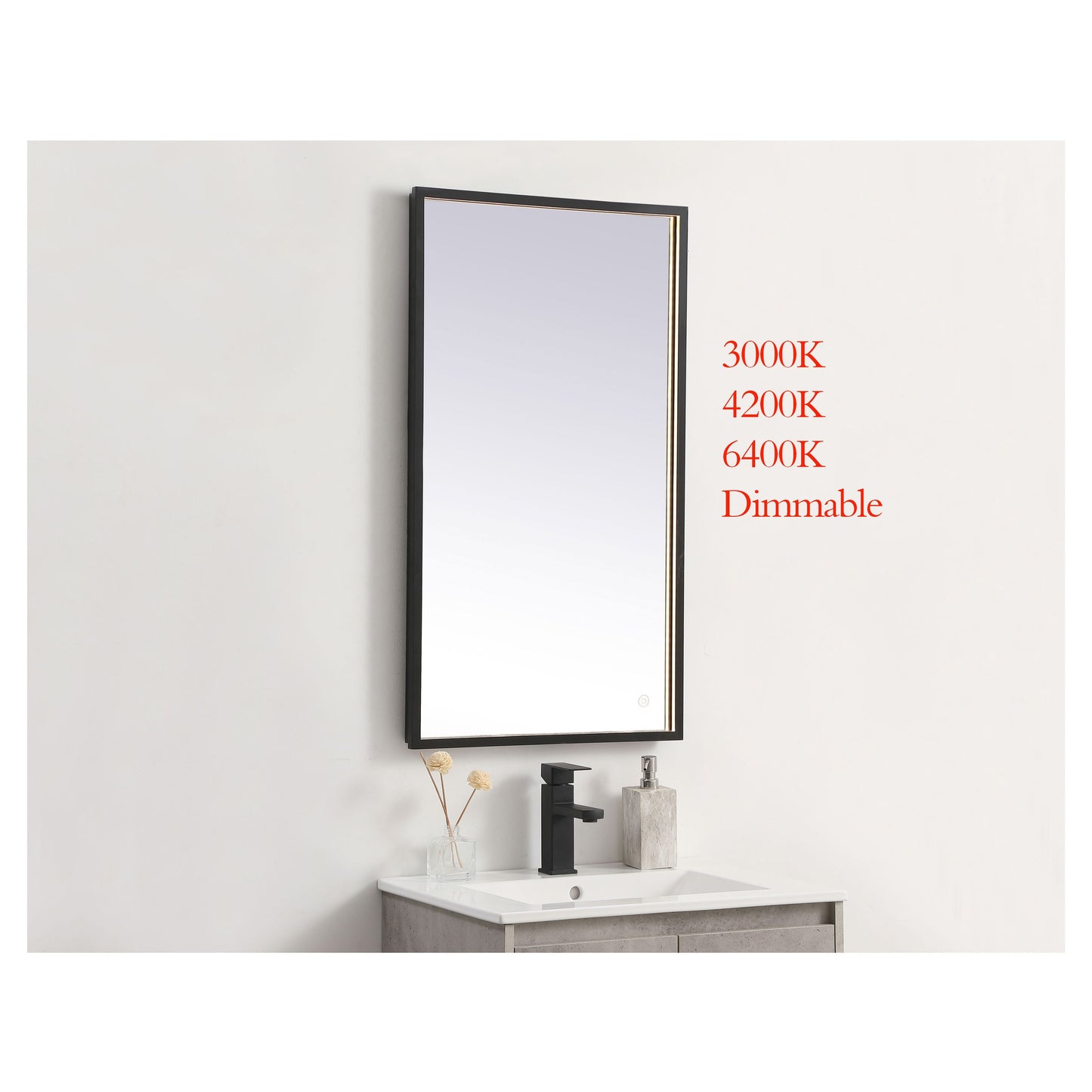 MRE62036BK Pier 20" x 36" LED Mirror in Black - Adjustable Color Temp