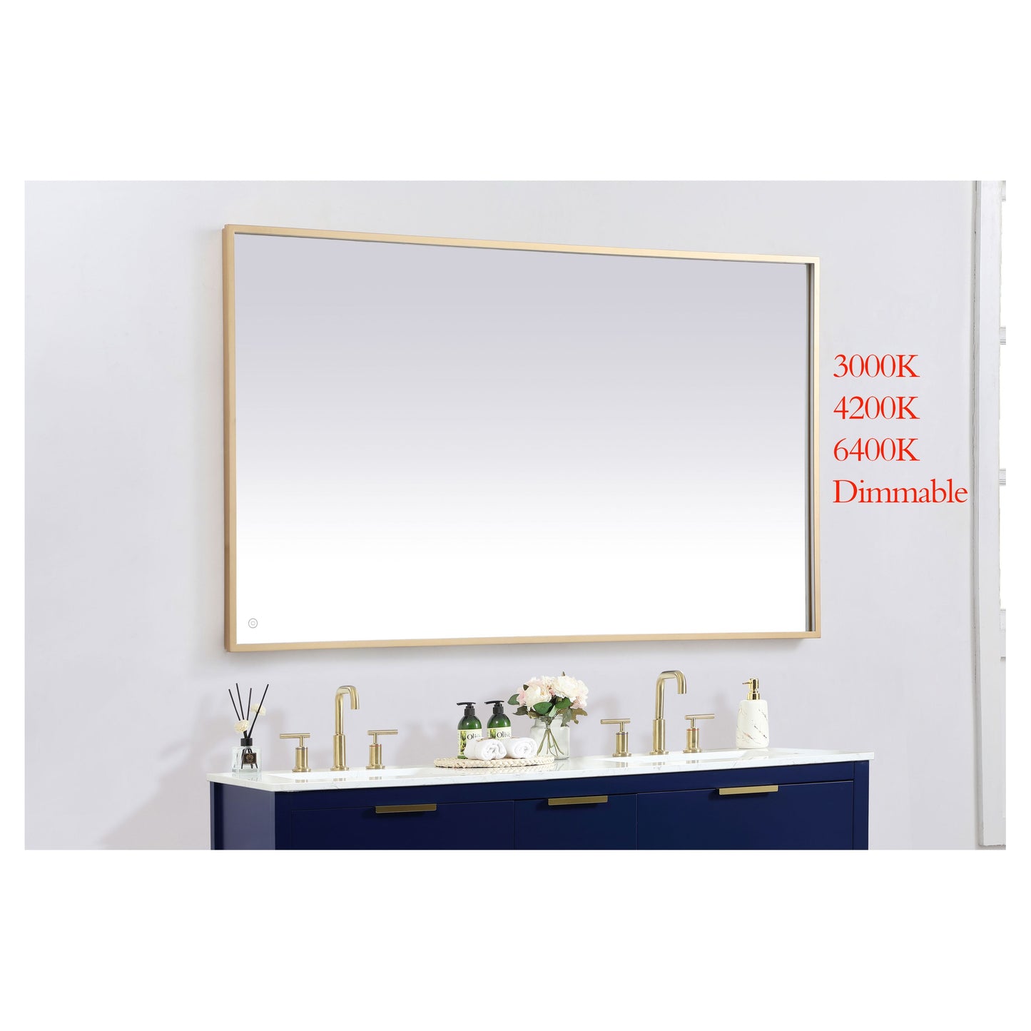 MRE63660BR Pier 60" x 36" LED Mirror in Brass - Adjustable Color Temp