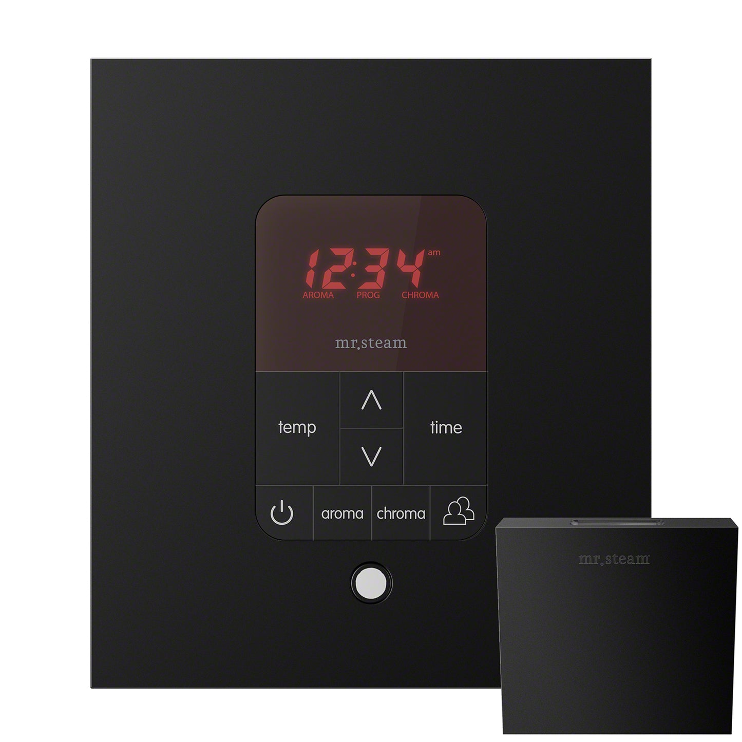 iTempo Plus Square Steam Shower Control in Matte Black with Polished Chrome Bezel