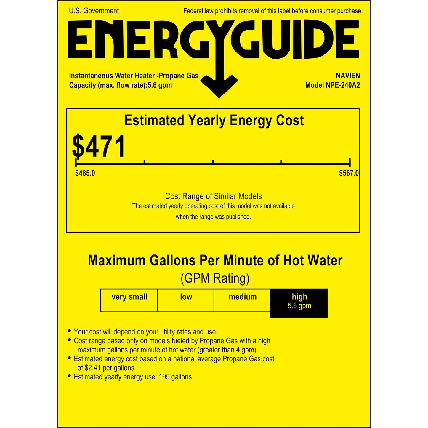 navien npe 240-a2 lp energy rating label