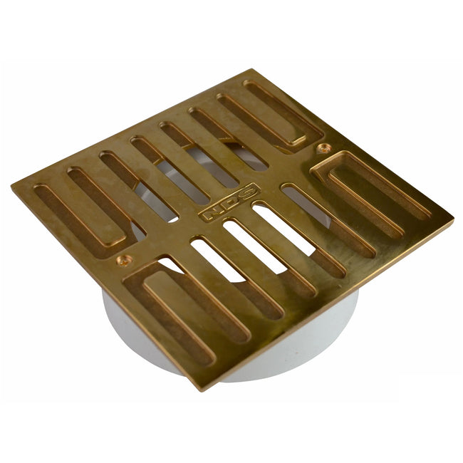 NDS 914PB - 5" Square Brass Grate with PVC Collar