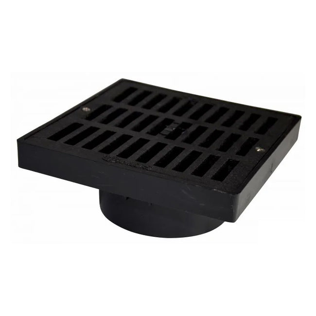 NDS 640 - 6" x 6" x 4" Square Grate and Pipe Adapter, Black