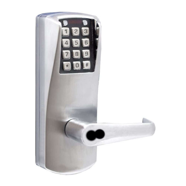 Powerplex Self Powering Pushbutton Cylindrical Lock; 2-3/4" Backset; Best Prep with Long Lever Satin