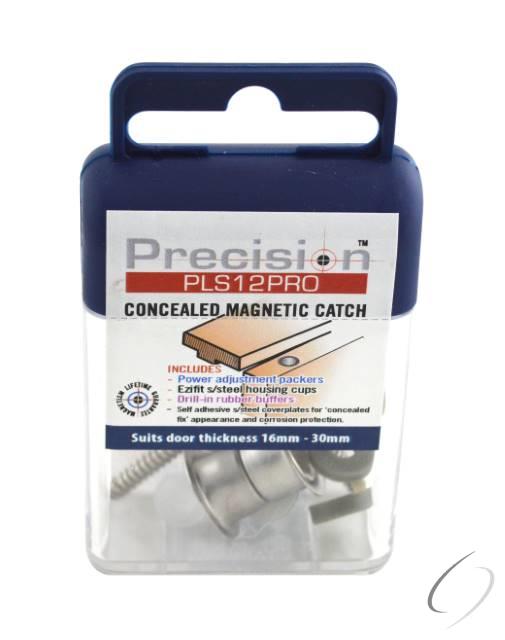 PLS12PRO – Concealed Magnetic Catch – Adjustable Strength, Brushed Stainless Steel