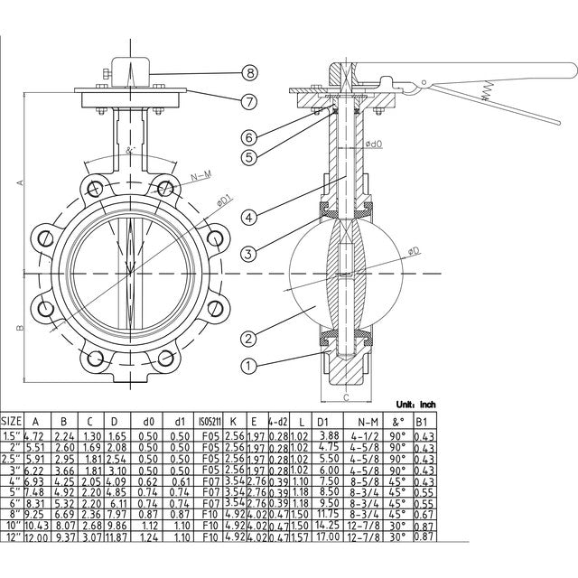 OS2-025-8CF8-LH - 2-1/2" OS Series Lug Butterfly Valve - SS Disc - EPDM Seat - Lever
