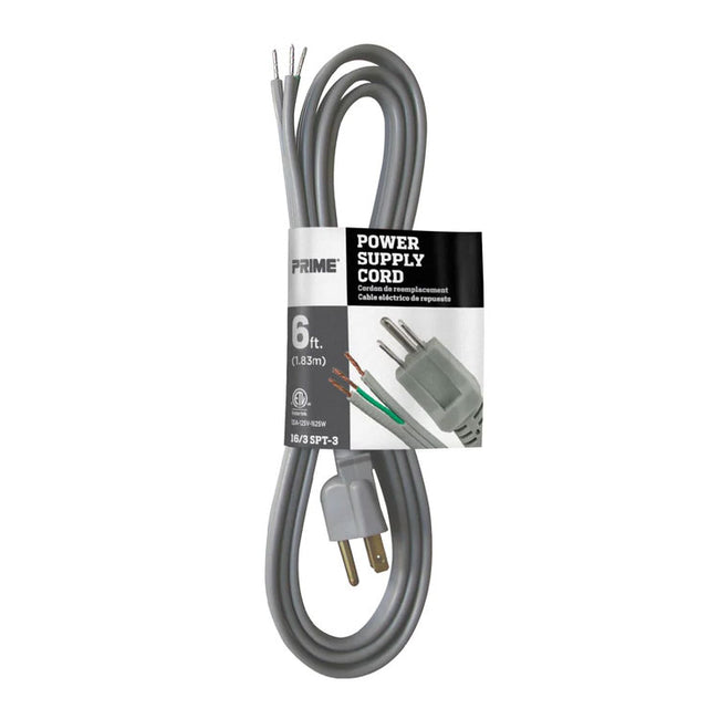 PS200606 - Power Supply Cord Pigtail with Straight Plug - Gray- 6 Ft