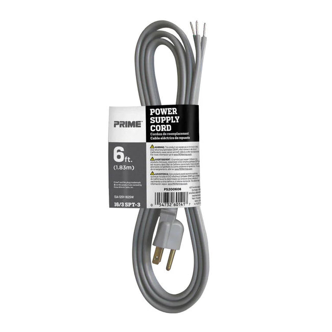 PS200606 - Power Supply Cord Pigtail with Straight Plug - Gray- 6 Ft