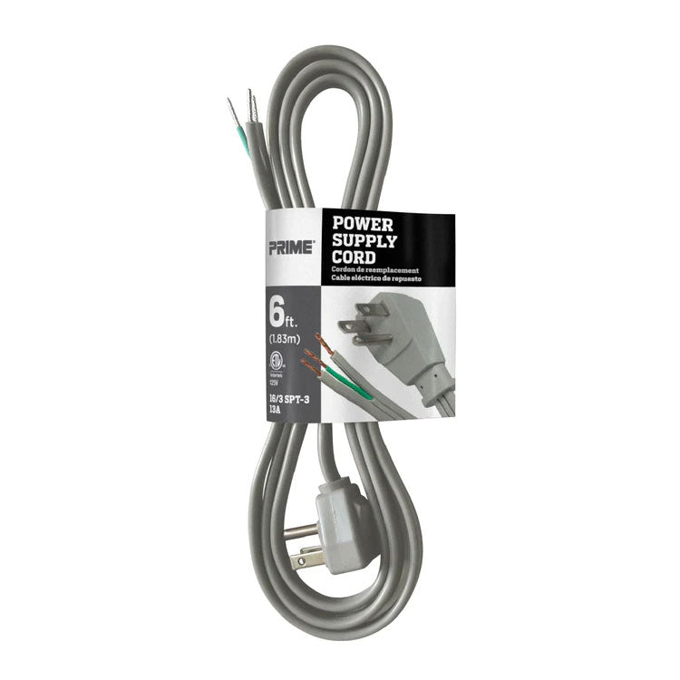 PS210606 - Power Supply Pigtail Cord with Right Angle Plug - Gray- 6 Ft