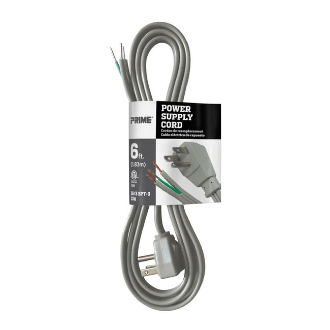 PS210606 - Power Supply Pigtail Cord with Right Angle Plug - Gray- 6 Ft
