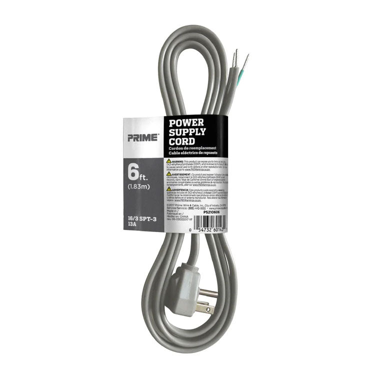 PS210606 - Power Supply Pigtail Cord with Right Angle Plug - Gray- 6 Ft