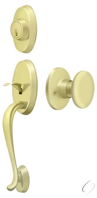 PRRHRKU3 Riversdale Handleset with Round Knob Entry; Bright Brass Finish