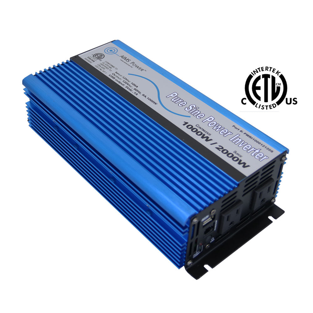 PWRI100012120S - 1000 Watt Pure Sine Power Inverter 12 Volt ETL Listed to UL 458